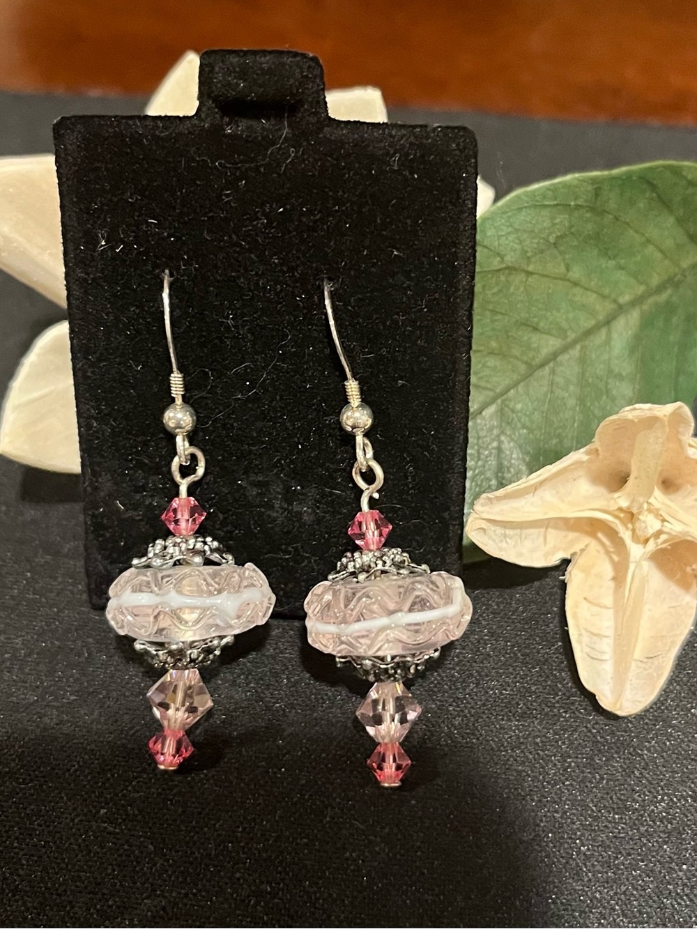 Elegant Pink Glass and Crystal Drop Earrings
